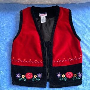 Vintage Genuine Girl Embroidered red/black velvet Vest.